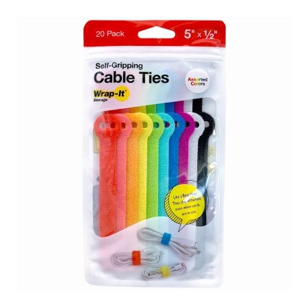 Jjaamm Cable Tie, 5 in L, Assorted Colors, Nylon 420-5MC